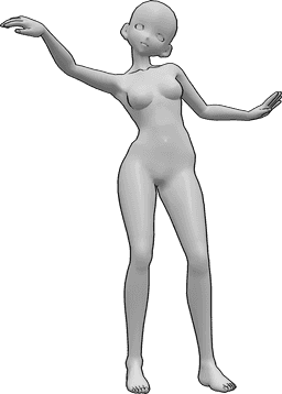 Référence des poses- Pose de danse mignonne d'anime - Femme animée dansant, posant joliment, levant les mains en l'air, pose de danse mignonne.