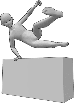 Référence des poses- Pose de saut dynamique de l'anime - Un homme anime saute par dessus un obstacle, pose dynamique de saut anime