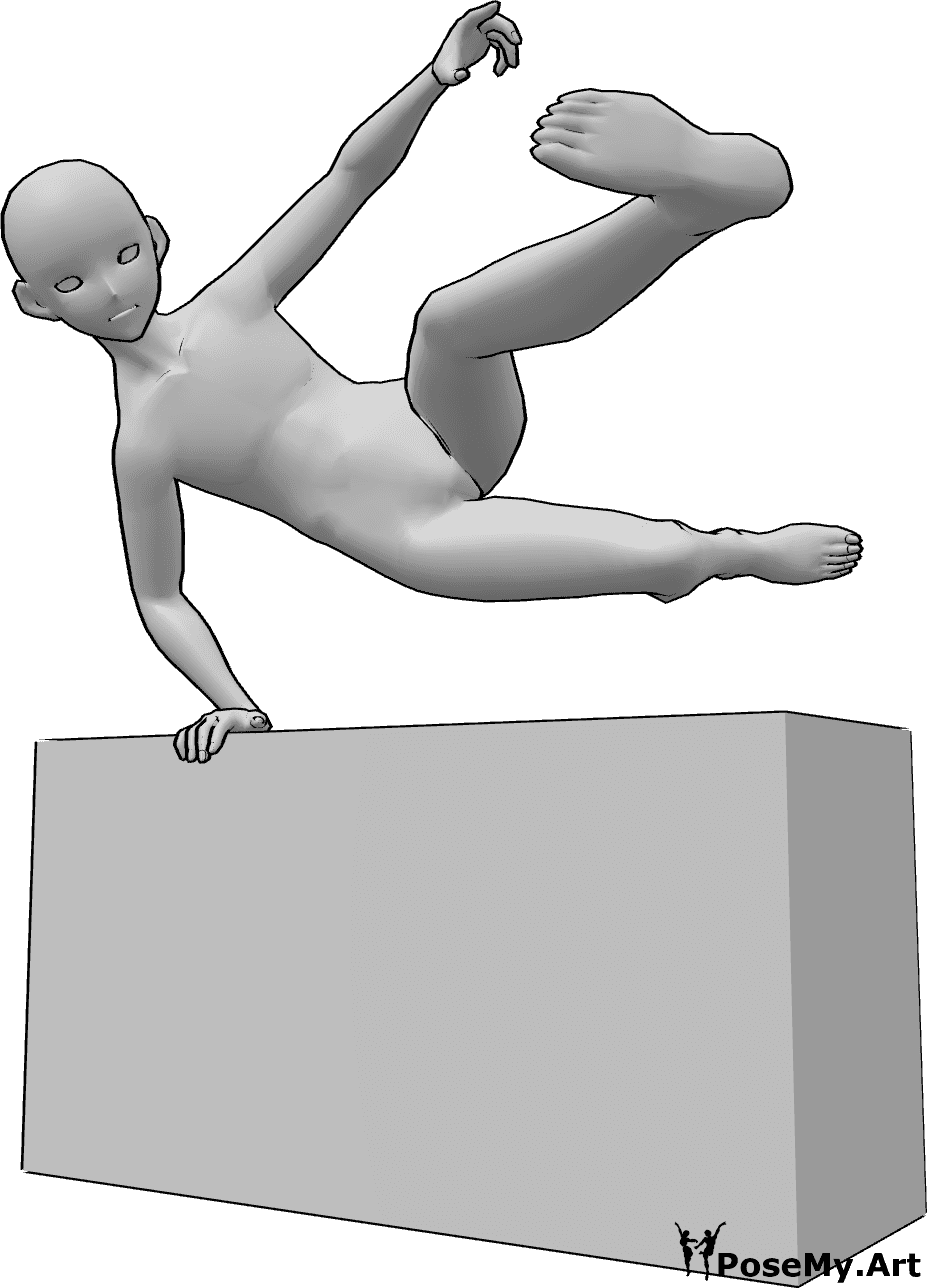 Posen-Referenz- Anime dynamisch springende Pose - Anime-Männchen springt über ein Hindernis, dynamische Anime-Sprung-Pose
