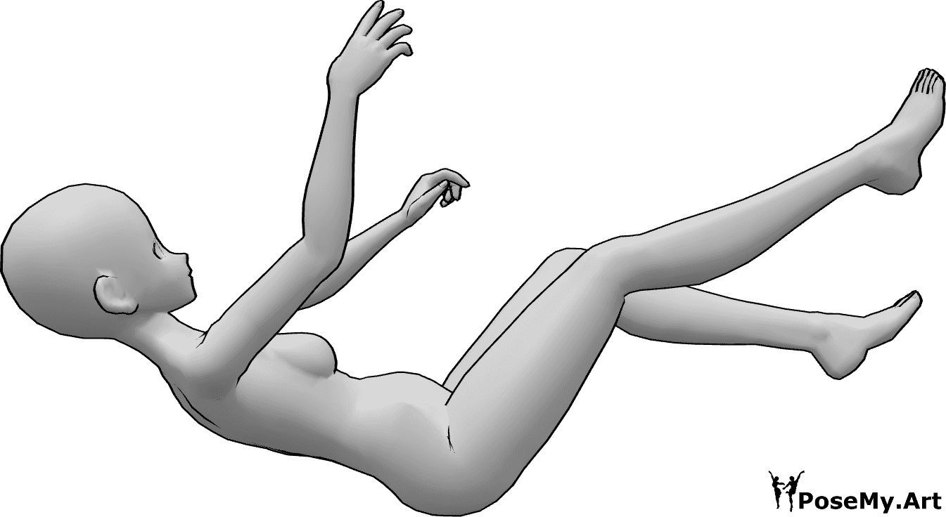 Posen-Referenz- Anime rückwärts fallende Pose - Anime-Frau fällt rückwärts, schwebt unbewusst in der Luft