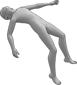 Riferimento alle pose- Anime che cadono a pugni - Uomo anonimo che cade inconsapevolmente in aria a causa di un pugno, con la testa piegata all'indietro