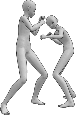 Riferimento alle pose- Posa da combattimento in scatola Anime - I maschi di Anime stanno combattendo, sono in posizione di boxe e stanno per tirare un pugno.