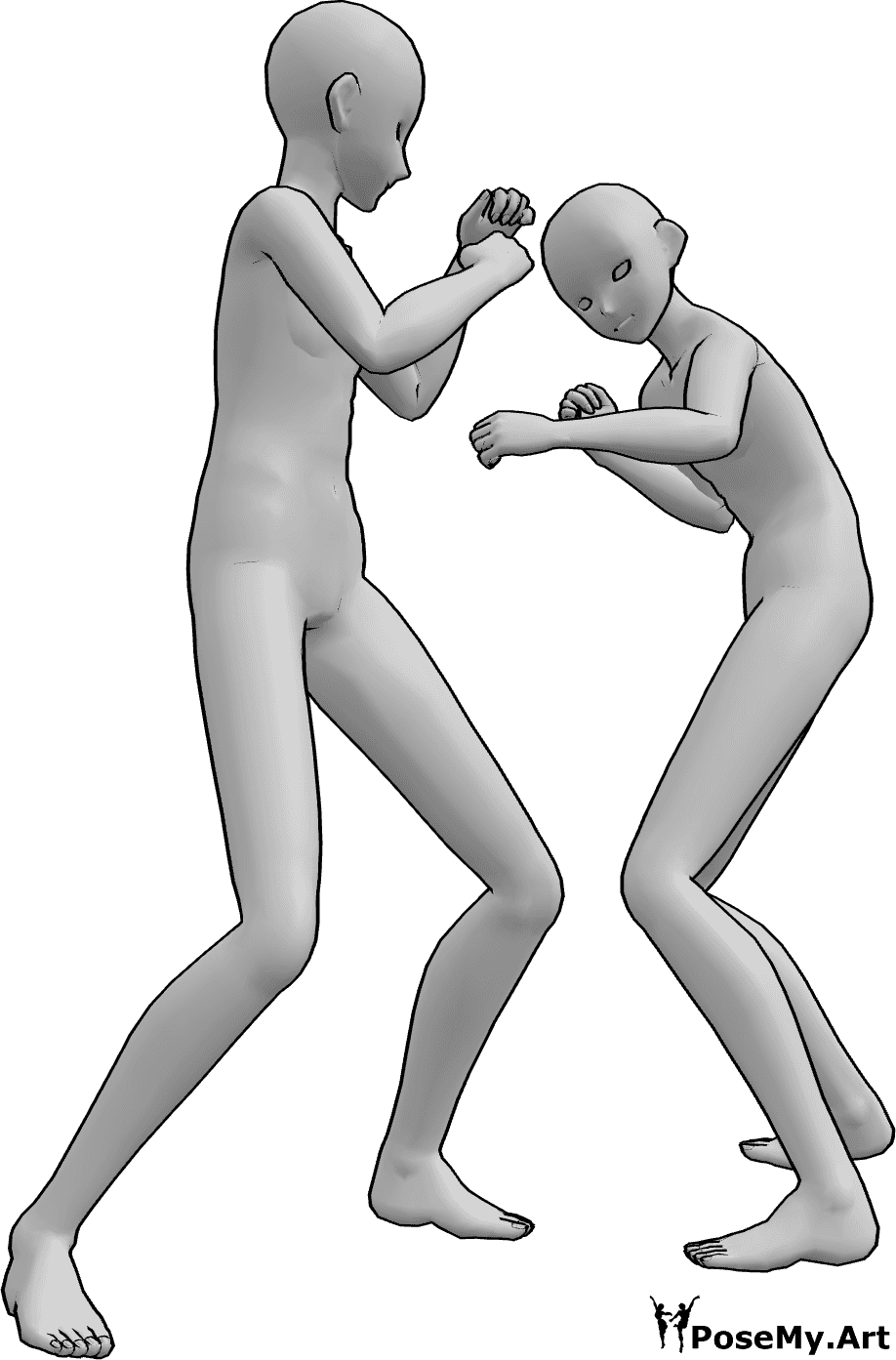 Référence des poses- Anime box fighting pose - Les hommes d'Anime se battent, ils sont en position de boxe et s'apprêtent à donner un coup de poing.