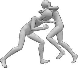 Referencia de poses- Postura de lucha anime - Dos machos anime se pelean, uno golpea al otro en el estómago, el otro le da una patada en la cabeza con la rodilla