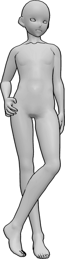 Référence des poses- Homme d'animation en position debout - L'homme animé est debout, les jambes croisées, la main droite dans la poche.