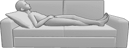 Referencia de poses- Anime masculino tumbado pose - El macho anime está cómodamente tumbado en el sofá con las piernas cruzadas y mirando hacia arriba