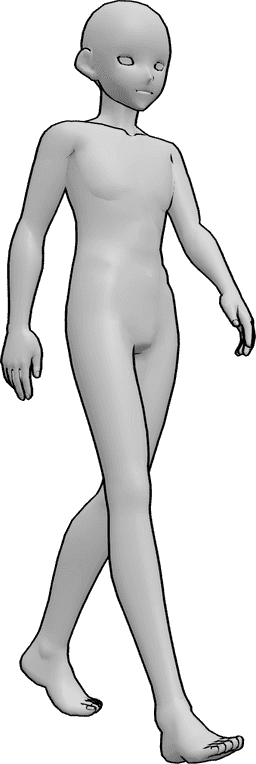 Référence des poses- Anime male walking pose - Homme en train de marcher de façon décontractée en regardant vers l'avant, pose de marche animée