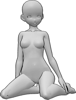 Posen-Referenz- Anime sitzende kniende Pose - Anime-Frau sitzt auf ihren Knien, posiert, kniet und schaut nach vorne