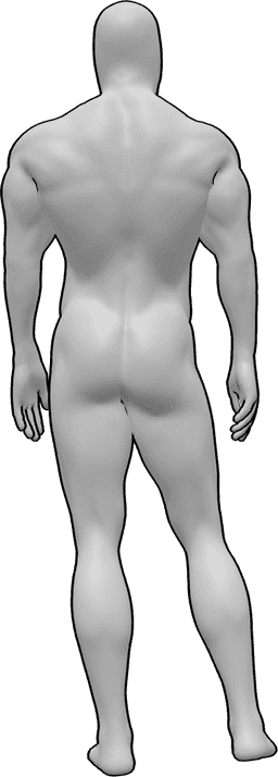 Référence des poses- Homme debout - L'homme se tient debout de manière décontractée et regarde devant lui, référence au dessin de dos de l'homme