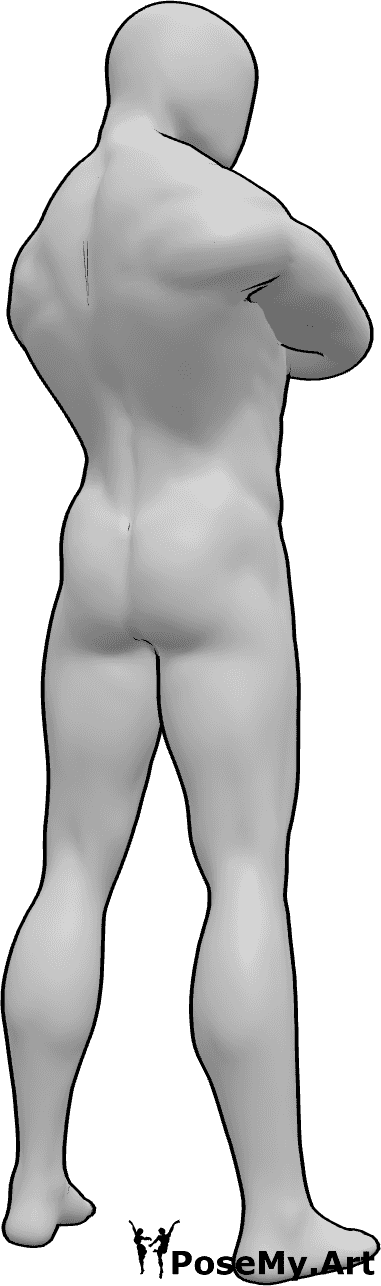 Posen-Referenz- Männliche Pose mit gekreuzten Armen - Male steht mit verschränkten Armen und blickt nach rechts