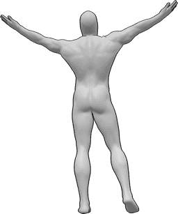Pose Reference- Male raising hands pose - Male is standing and raising both hands high and looking up at the sky
