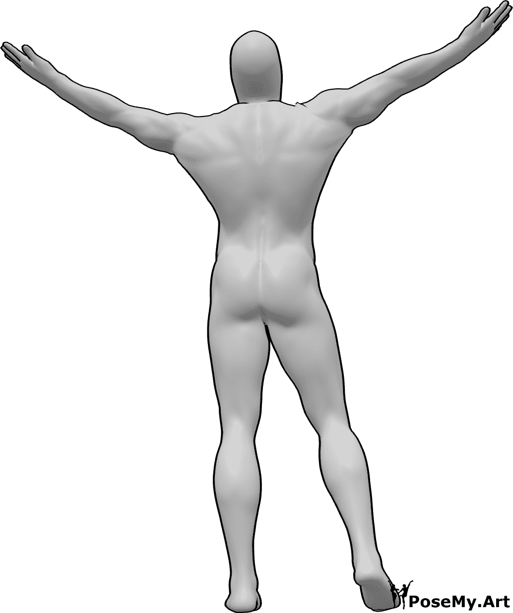 Posen-Referenz- Männliche Pose mit erhobenen Händen - Das Männchen steht, hebt beide Hände hoch und blickt in den Himmel