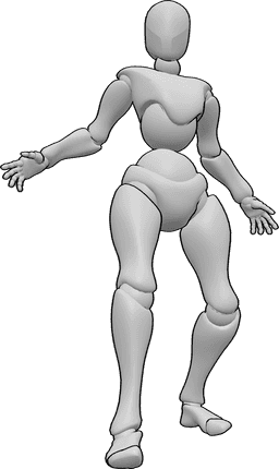 Referencia de poses- Postura de mujer sorprendida - La mujer está sorprendida, conmocionada, mira hacia delante y retrocede