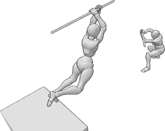 Pose Reference- Sword fight jump attack - A sword fight between two figures, one jumps attacks and the other defends