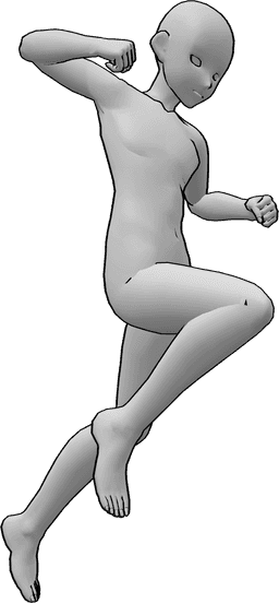 Posen-Referenz- Anime männlich springen Punsch Pose - Anime-Männchen springt hoch und will mit seiner rechten Hand zuschlagen