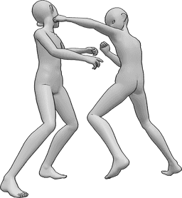 Pose Reference- Anime head punch pose - Two anime males are fighting, one of them punches the other in the head