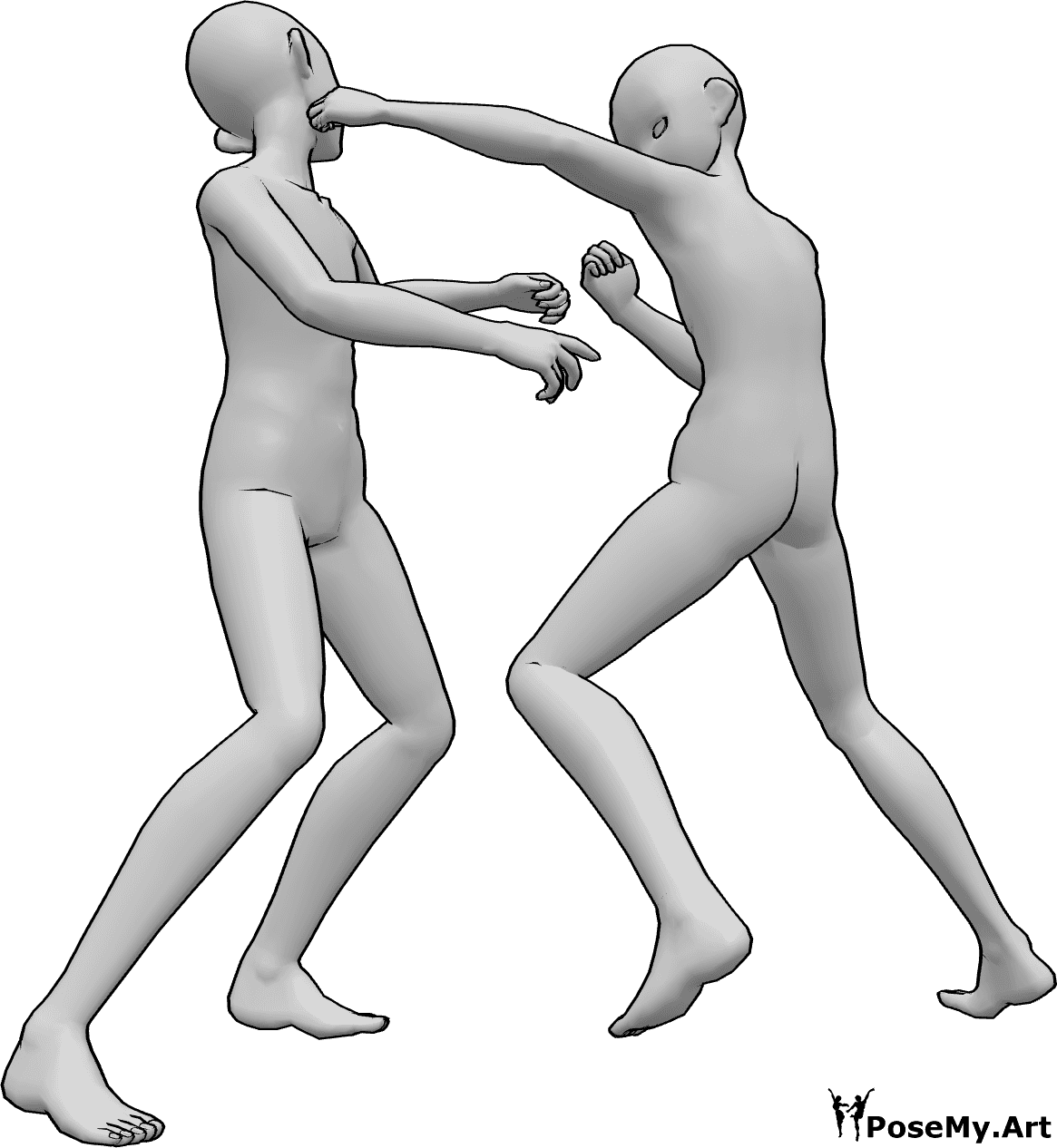 Referencia de poses- Postura anime para golpear la cabeza - Dos machos anime se pelean, uno de ellos golpea al otro en la cabeza
