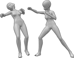 Referencia de poses- Postura de caída de puñetazo femenino - Mujer anime cae inconsciente de un puñetazo en la cara