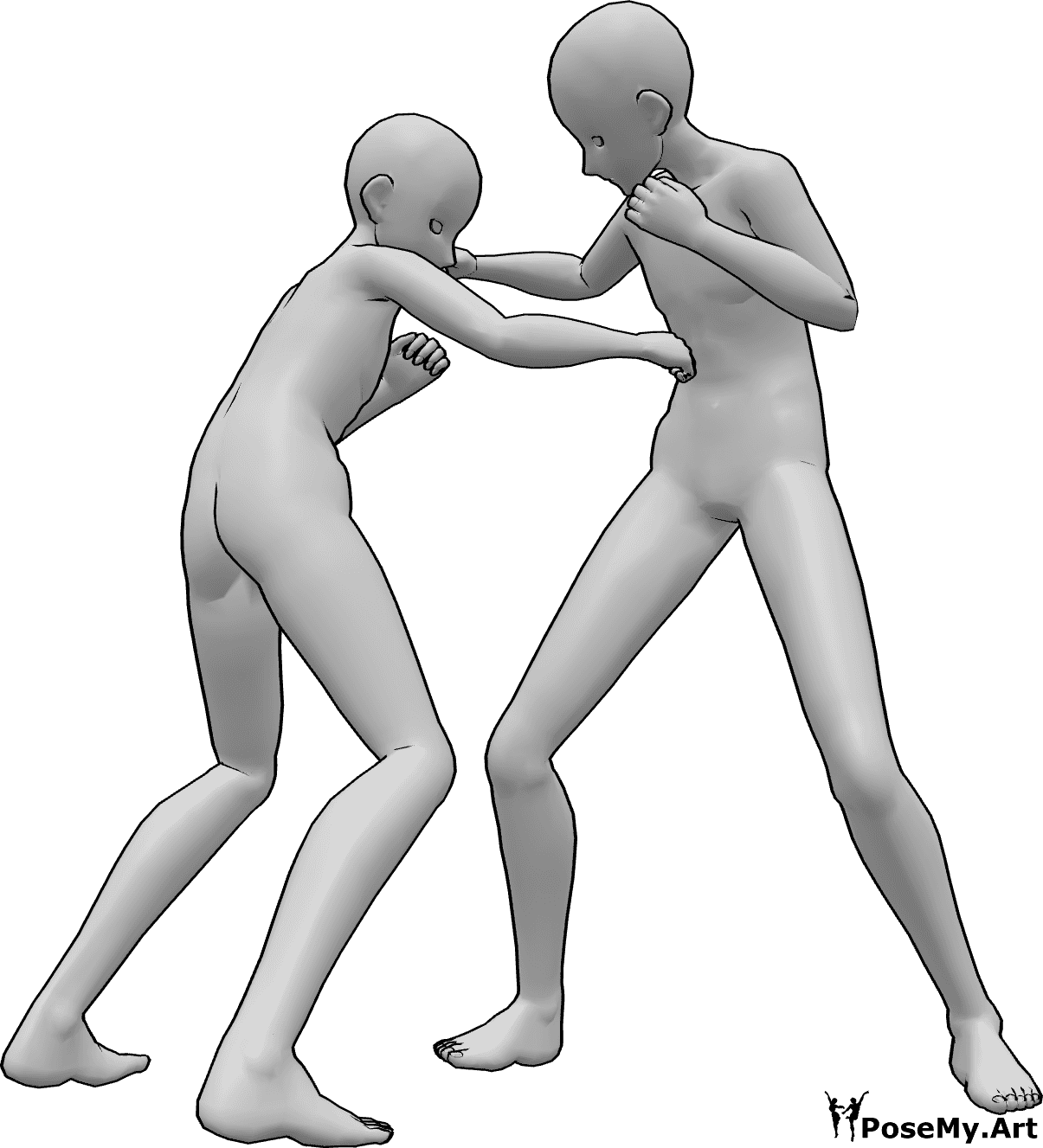 Referência de poses- Pose de luta de homens de anime - Dois homens de anime estão a lutar, dando murros na cabeça e no estômago um do outro