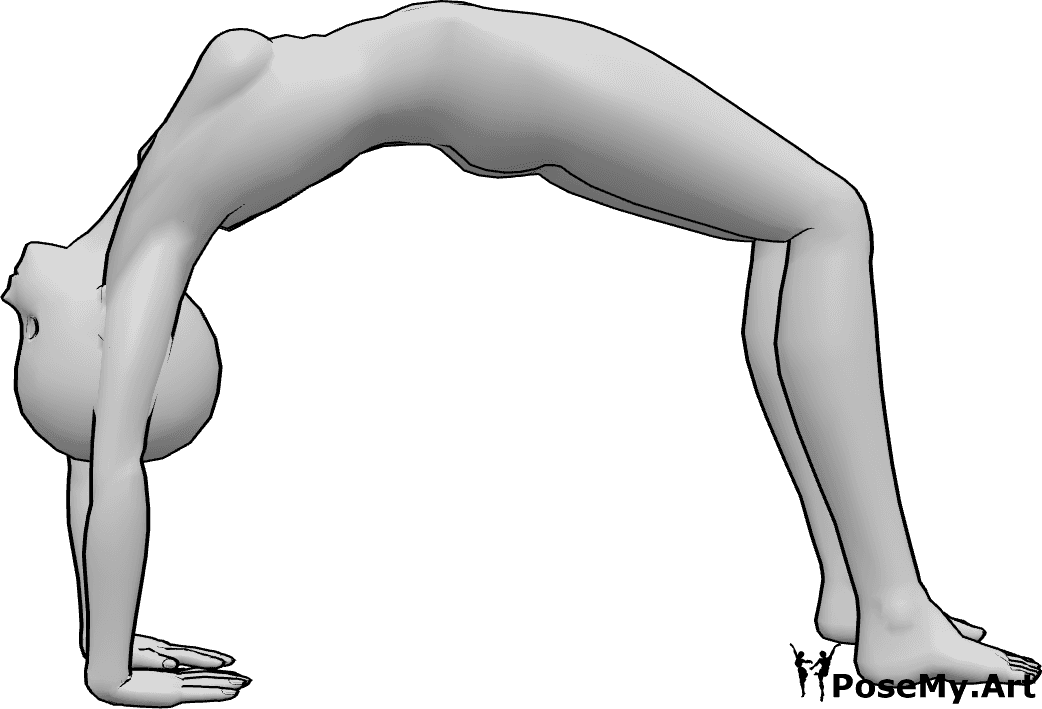 Référence des poses- Pose de yoga du pont de l'anime - Une femme anime fait un pont, une femme anime fait une pose de yoga