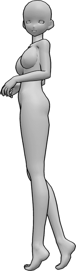 Posen-Referenz- Anime Blick zurück Pose - Eine weibliche Anime-Figur steht und schaut über ihre linke Schulter zurück.