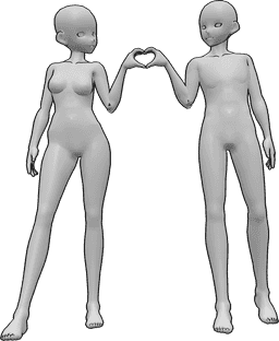 Riferimento alle pose- Posa del cuore femminile maschile - Una donna e un uomo in posa l'uno accanto all'altro e fanno un cuore con le mani.