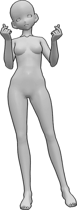 Referencia de poses- Anime dedo postura del corazón - Mujer anime de pie haciendo corazones con las manos