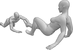 Riferimento alle pose- Zombie in posa femminile - Lo zombie afferra la gamba della femmina che cerca di liberarsi.