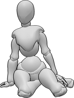 Pose Reference - Sitting knees pose - Female is sitting on her knees and leans on her right hand pose