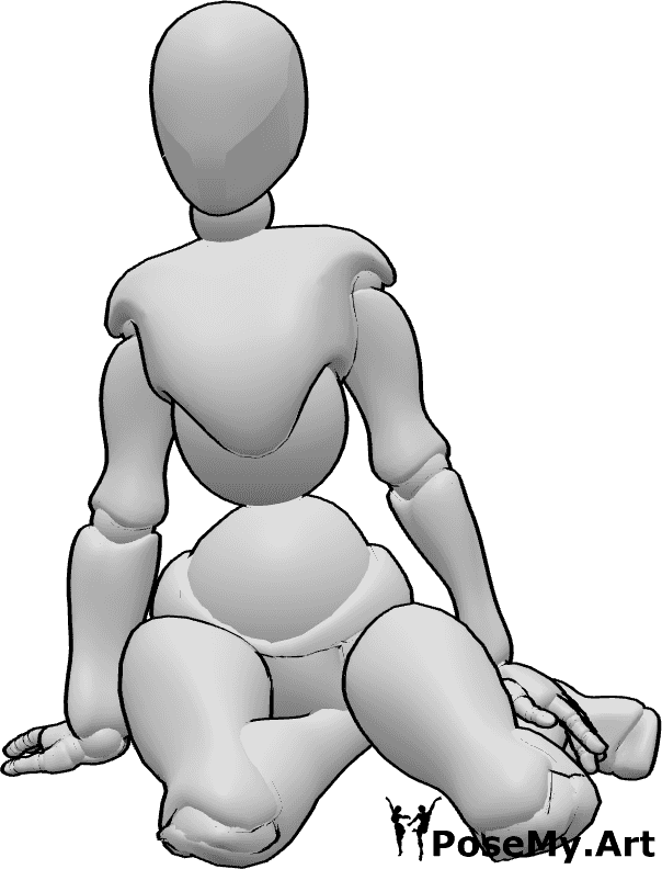 Pose Reference- Sitting knees pose - Female is sitting on her knees and leans on her right hand pose