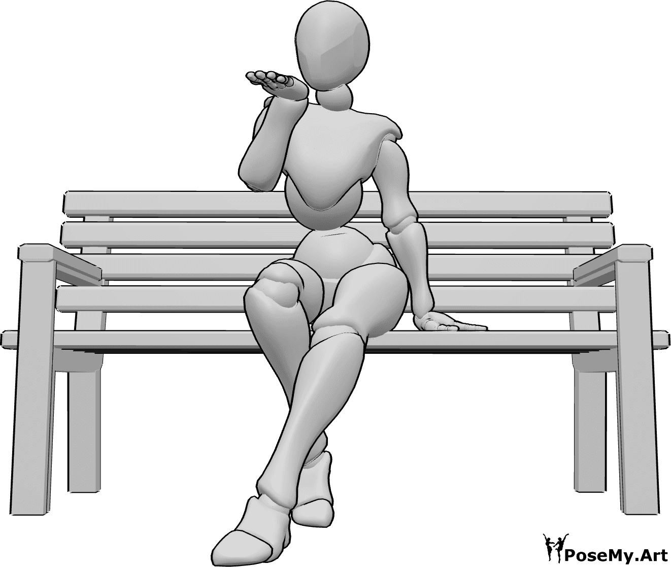 Referencia de poses- Soplando beso linda pose - Mujer sentada en el banco y soplando un beso a alguien