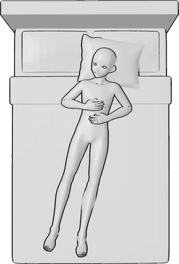 Référence des poses- Anime sleeping bed pose - L'homme chauve est couché sur le dos sur le lit et dort.