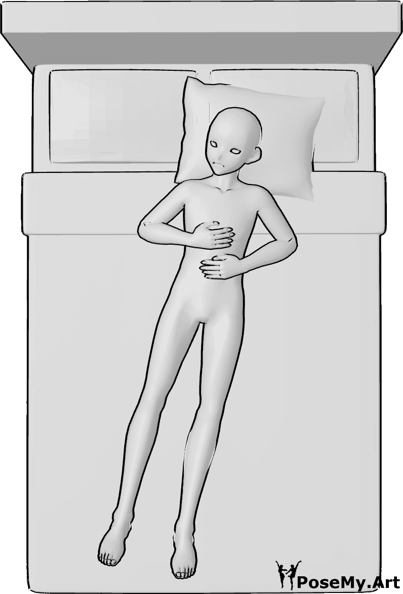 Pose Reference- Anime sleeping bed pose - Anime male is lying on his back on the bed and sleeping