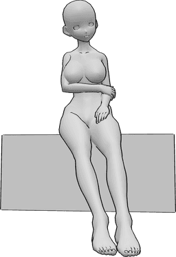 Referencia de poses- Postura anime de piernas rectas - Anime femenino está sentado con las piernas rectas, anime femenino pies pose