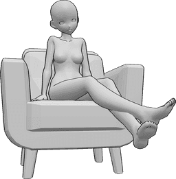 Referencia de poses- Anime levantando las piernas - La mujer anime está sentada en el sillón y levanta las piernas