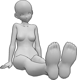 Pose Reference- Anime showing feet pose - Anime female is sitting with straight legs, showing her feet