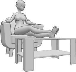Pose Reference- Anime resting legs pose - Anime female is sitting in the armchair and resting her legs on a small table