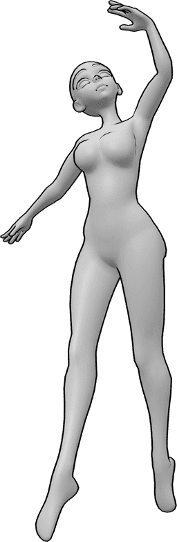 Référence des poses- Pose des pieds de la ballerine de l'anime - Femme animée dansant le ballet, femme animée ballerine, pieds posés