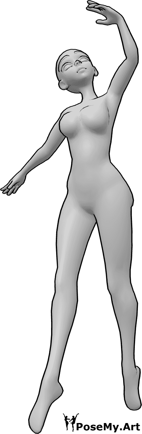 Référence des poses- Pose des pieds de la ballerine de l'anime - Femme animée dansant le ballet, femme animée ballerine, pieds posés