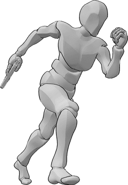 Pose Reference- Male pistol running pose - Male is holding a pistol in his right hand and running, action pistol pose