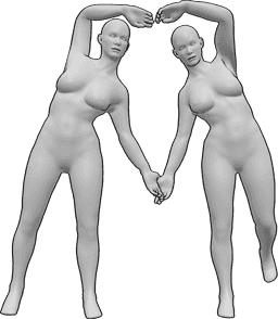 Referencia de poses- Postura de corazón femenina - Dos mujeres están de pie y hacen un corazón con sus brazos