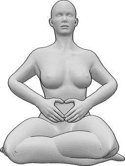 Posen-Referenz- Weibliche sitzende Herz-Pose - Die Frau sitzt auf den Knien und formt ein Herz mit ihren Händen