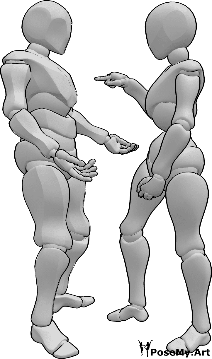 Referência de poses- Pose dramática de luta de casais - A mulher e o homem estão a lutar dramaticamente contra a pose