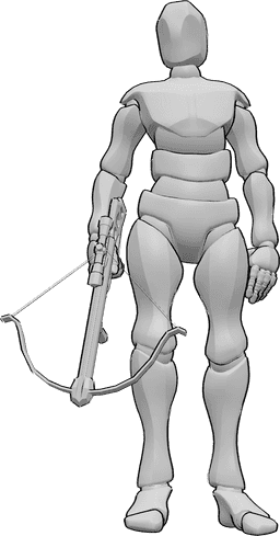 Posen-Referenz- Männliche Armbrust stehende Pose - Männchen steht und hält eine Armbrust in seiner rechten Hand