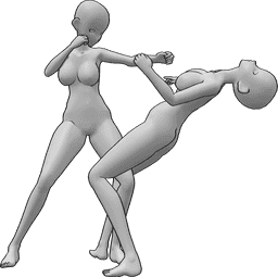 Posen-Referenz- Kopfschlag-Angriffspose - Die Anime-Frau greift die andere Frau an und schlägt ihr auf den Kopf