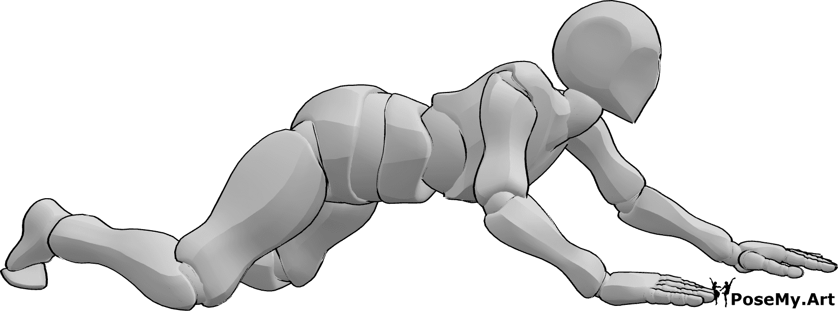 Posen-Referenz- Männliche kriechende Knie Pose - Das Männchen krabbelt auf den Knien, wobei es seine Handflächen und Knie zum Krabbeln benutzt
