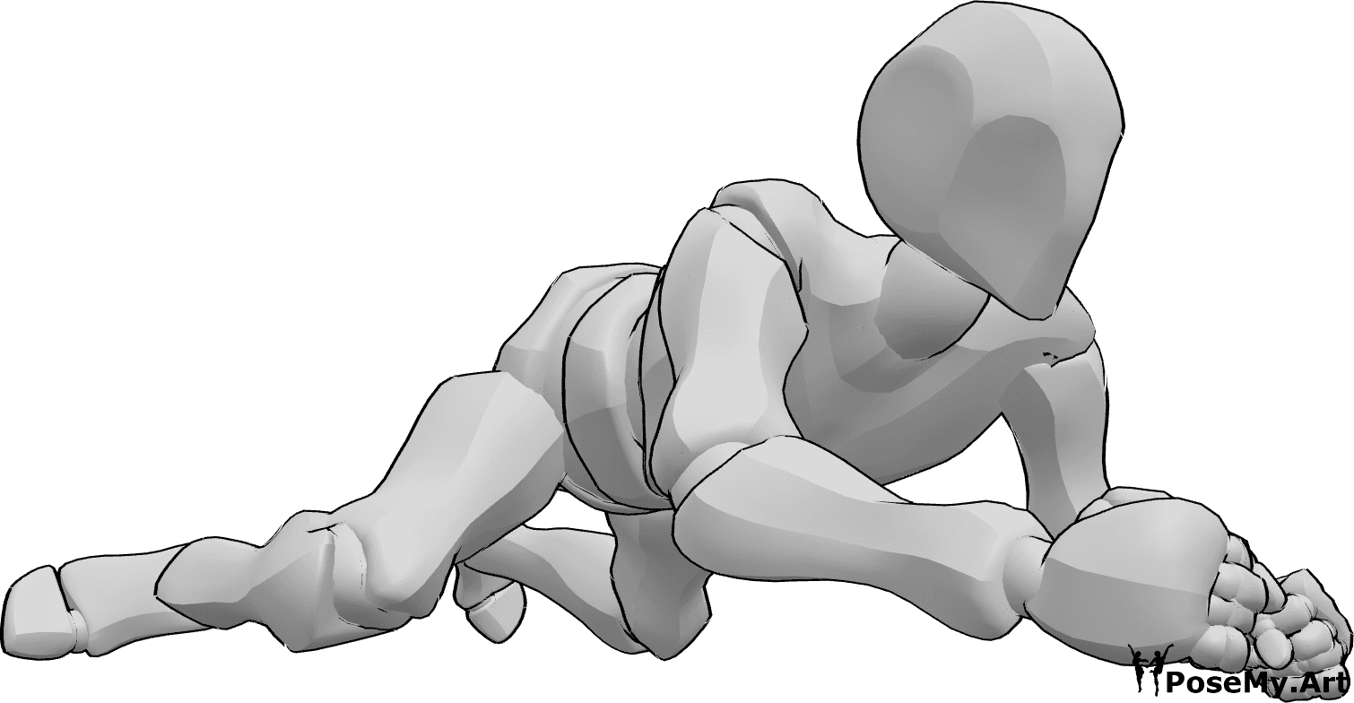 Posen-Referenz- Kriechende Pose mit geballten Fäusten - Das Männchen krabbelt mit zu Fäusten geballten Händen