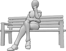 Pose Reference- Sitting bench pose - Female is sitting on the bench with her legs crossed