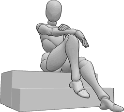 Referencia de poses- Postura de la escalera sentada - Mujer sentada en las escaleras, apoyando las manos en la rodilla.