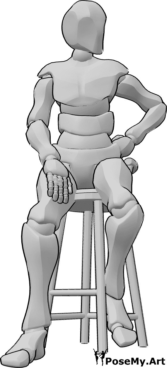 Pose Reference- Bar stool sitting pose - Male is sitting on the bar stool, his left hand is on his hip and he is looking to the left